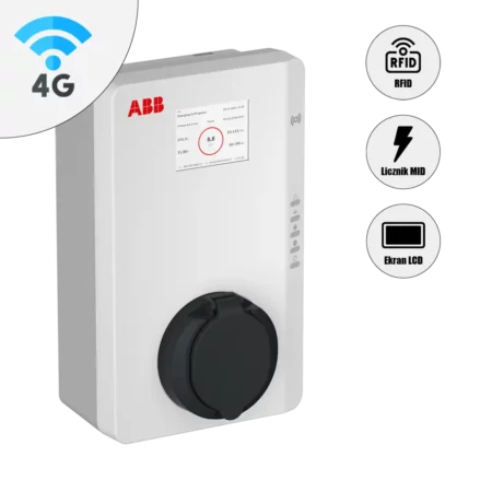 Socket ładowarki ABB bez kabla, z czytnikiem RFID, łącznością 4G, licznikiem MID i ekranem LCD